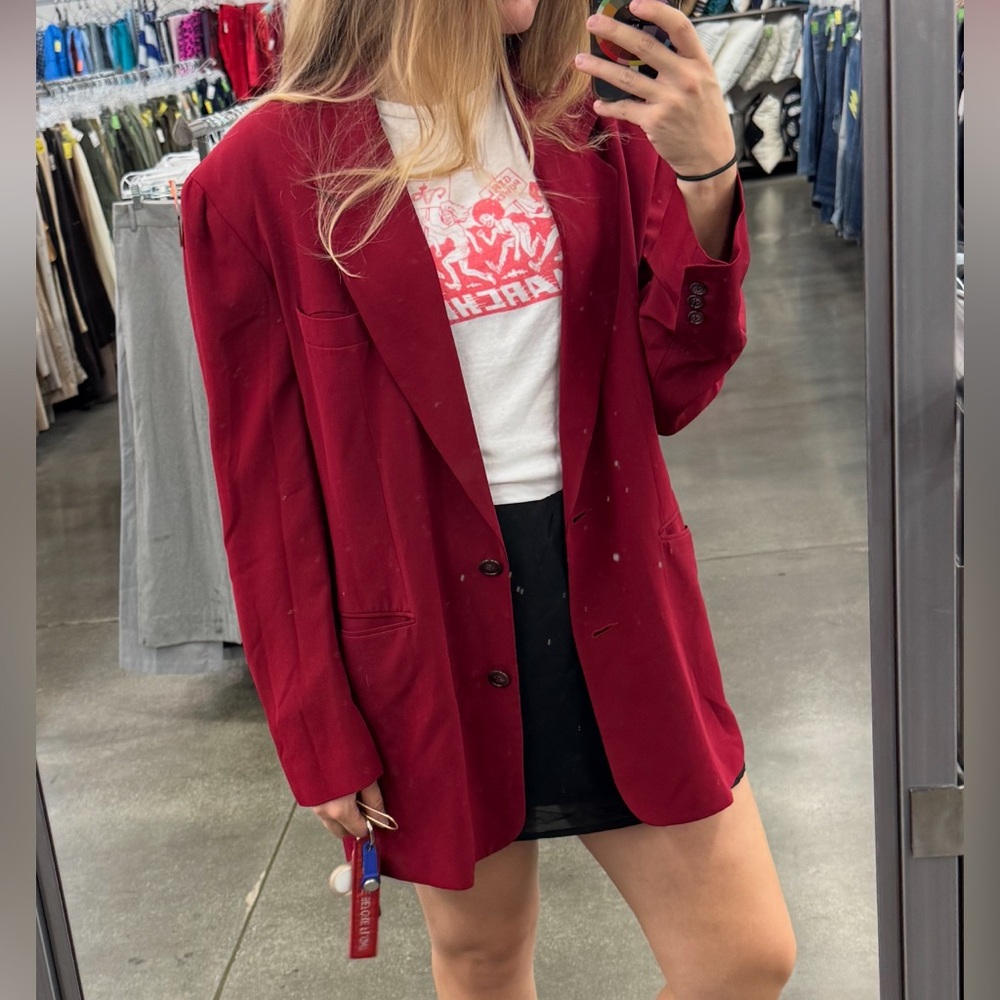 Vintage Cherry Dark Red 100% silk Nordstrom Blazer size Large